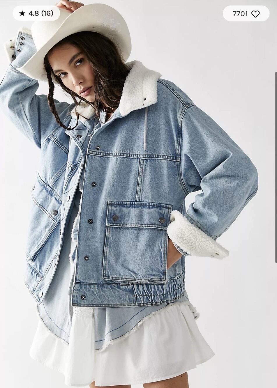 Free People We The Free Ariel Cozy Bomber Jacket Denim Sherpa Trim Size XS